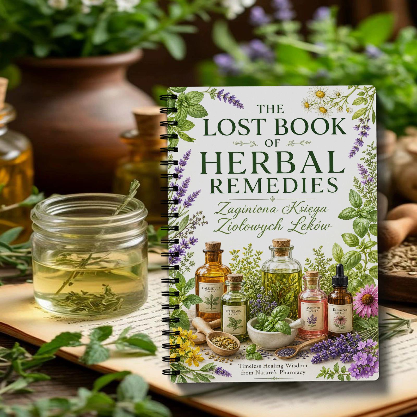 Herbal Wellness Remedy - Notatnik Spiralny z Motywem Ziół, Wersja